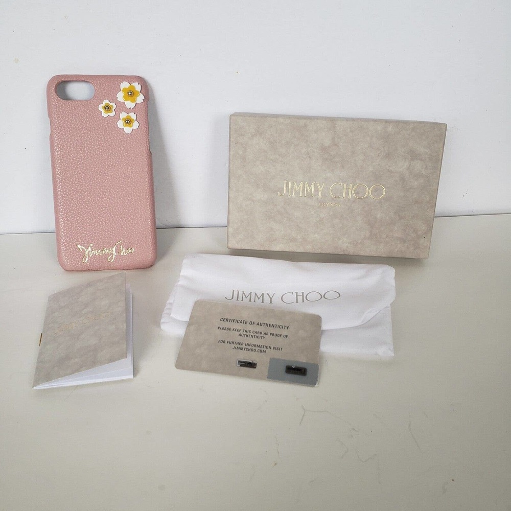 Jimmy Choo Designer iPhone Phone 5,5" Case 8 7 6S Cover Pink 3D Flowers Logo Box